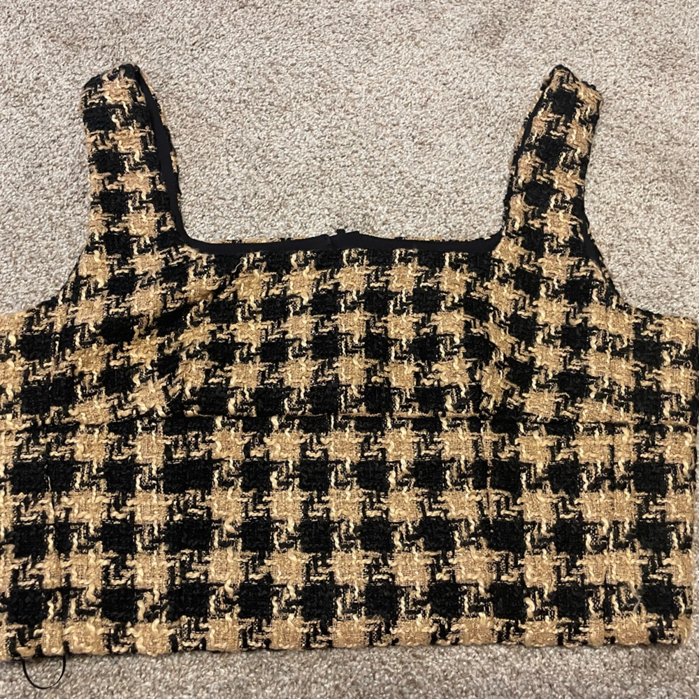 Crop Top House of Harlow 1960 Black and Gold Houndstooth